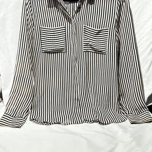 LOFT Black and Tan Sheer Striped Button Down Shirt